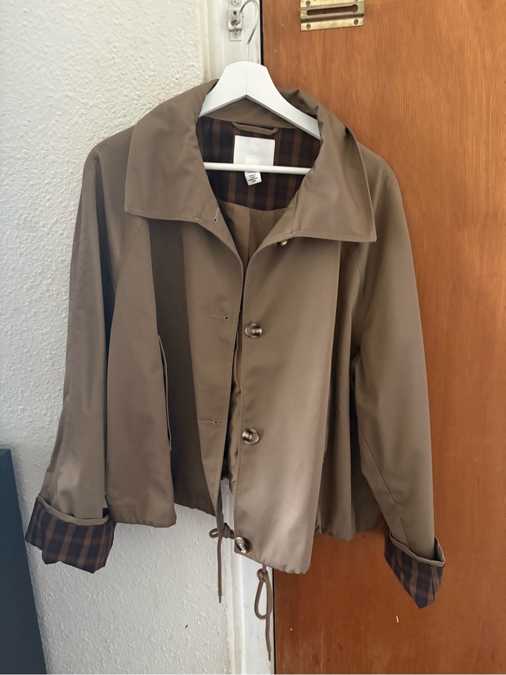 H&M Women's Khaki Drawstring Hem Jacket - Lightweight Coat